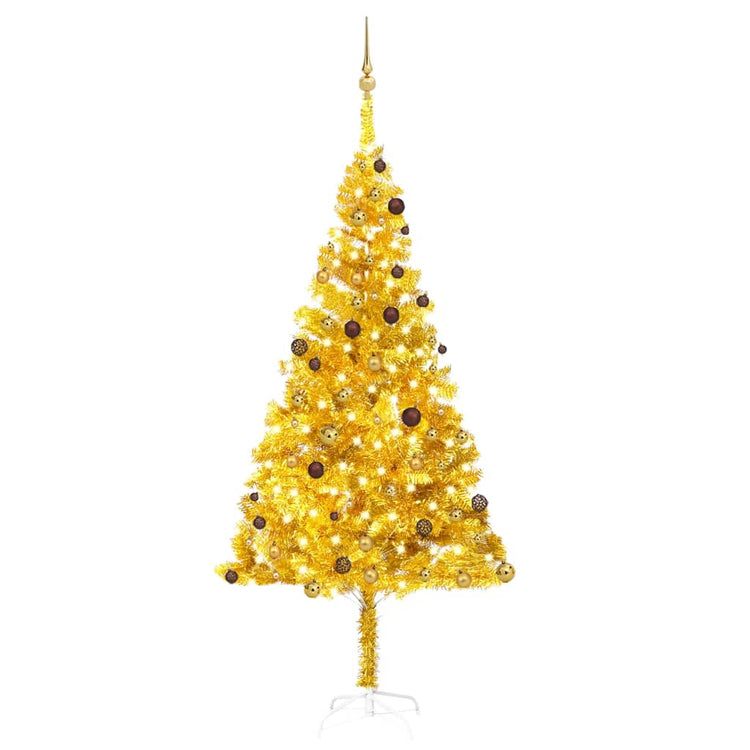 Vidaxl Kunstkerstboom mit Beleuchtung und Weihnachtskugeln 240 cm Haustier Gold
