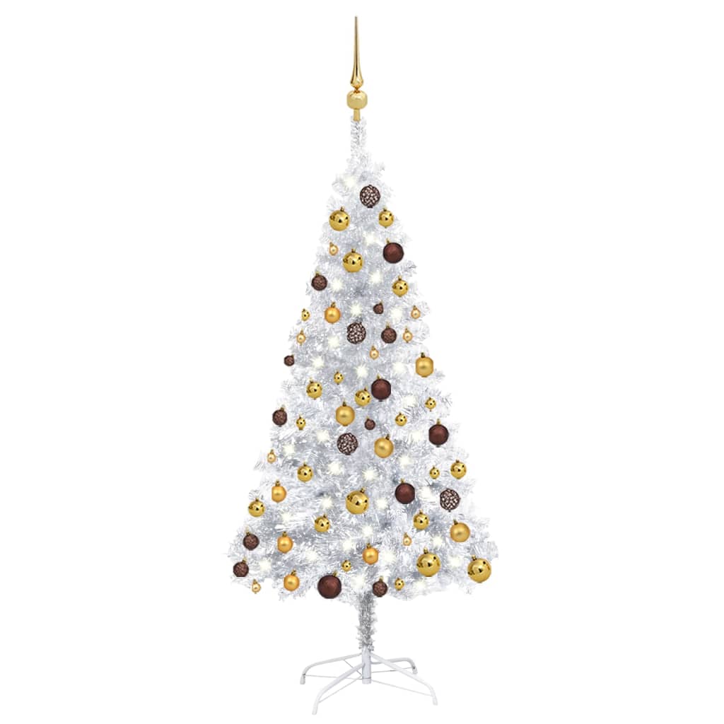 Vidaxl Kunstkerstboom mit Beleuchtung und Weihnachtsbällen 150 cm Haustier Silber