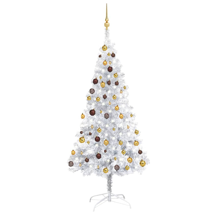 Vidaxl Kunstkerstboom mit Beleuchtung und Weihnachtskugeln 180 cm Haustier Silber