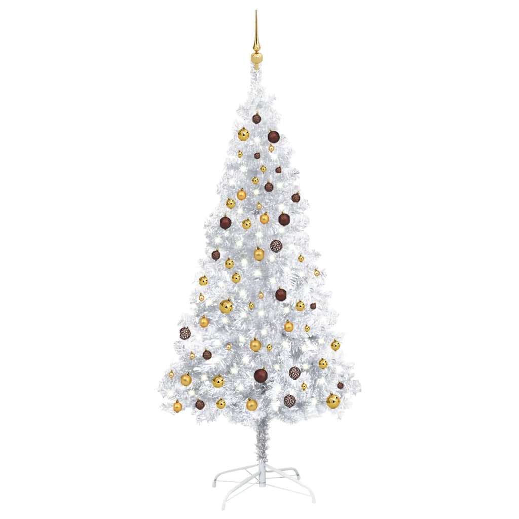 Vidaxl Kunstkerstboom mit Beleuchtung und Weihnachtskugeln 210 cm Haustier Silber