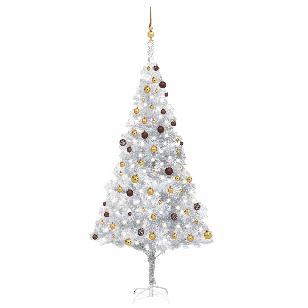Vidaxl Kunstkerstboom mit Beleuchtung und Weihnachtskugeln 240 cm Haustier Silber