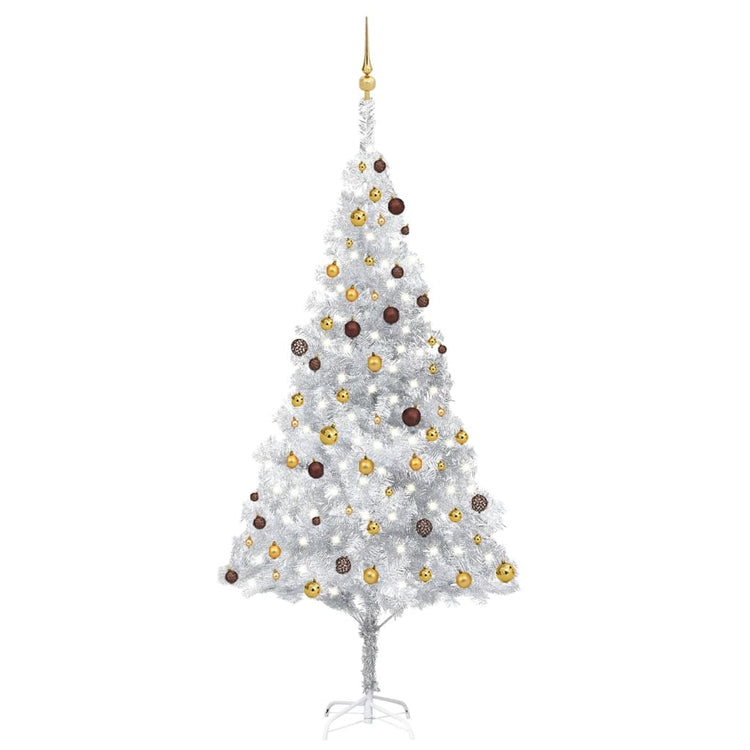 Vidaxl Kunstkerstboom mit Beleuchtung und Weihnachtskugeln 240 cm Haustier Silber