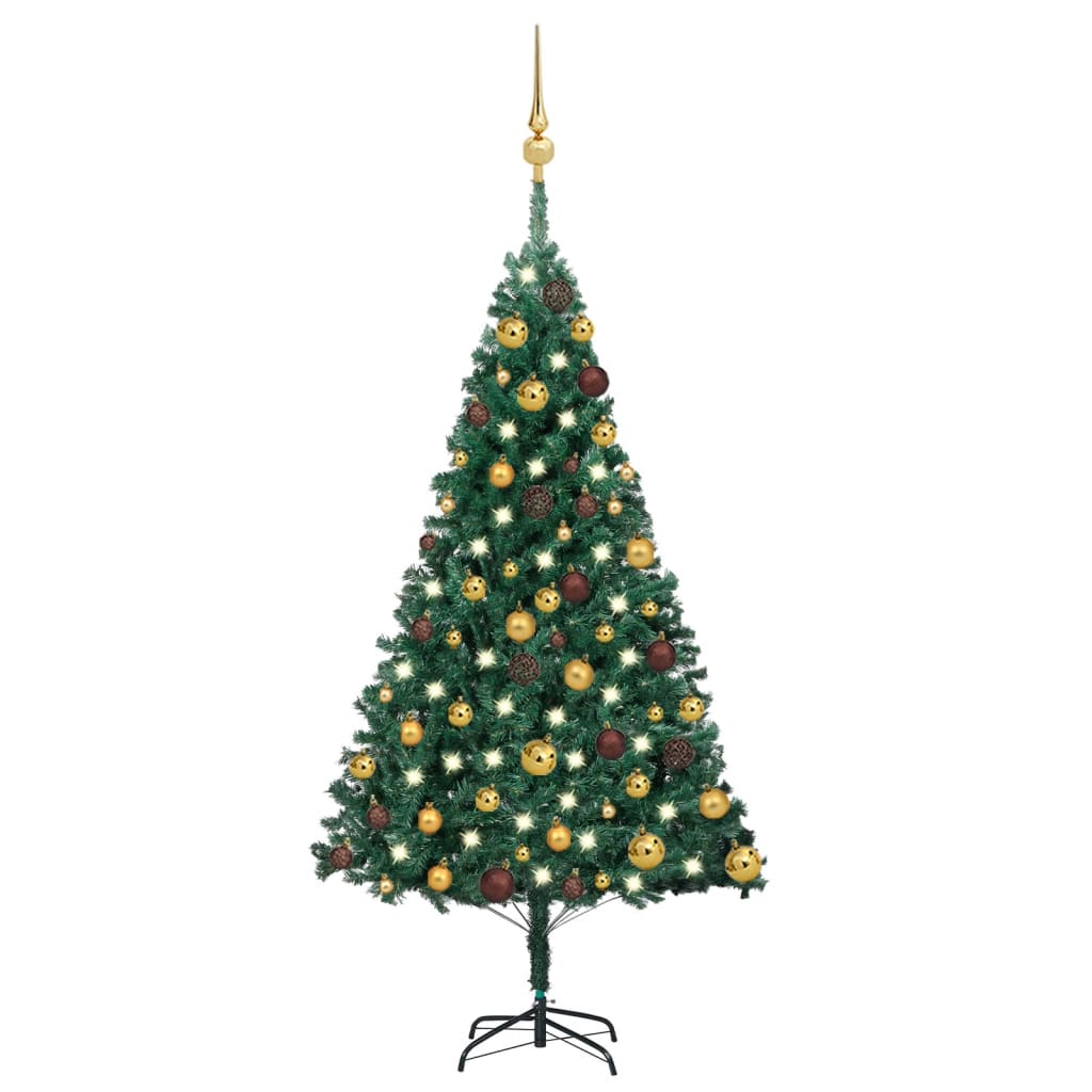 Vidaxl Kunstkerstboom mit Beleuchtung und Weihnachtskugeln 120 cm PVC Grün