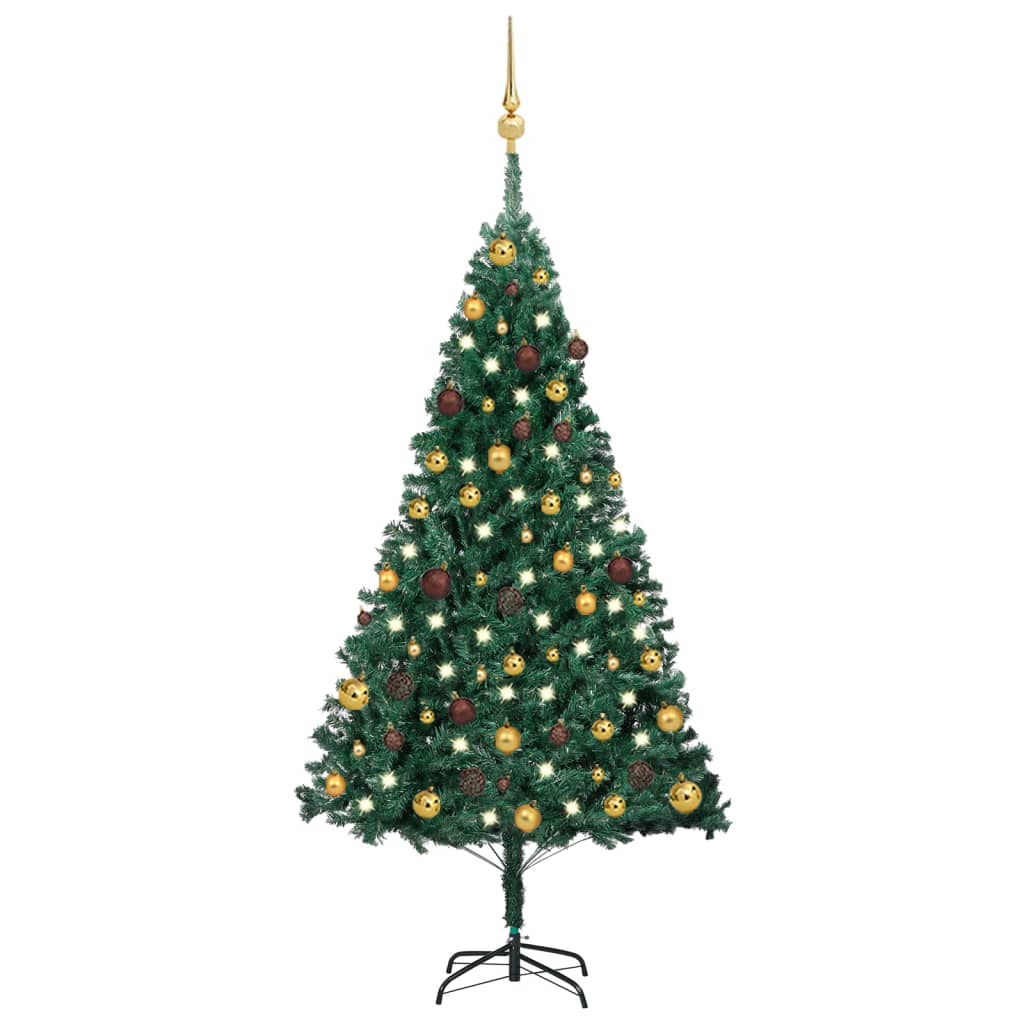 Vidaxl Kunstkerstboom mit Beleuchtung und Weihnachtskugeln 150 cm PVC Green