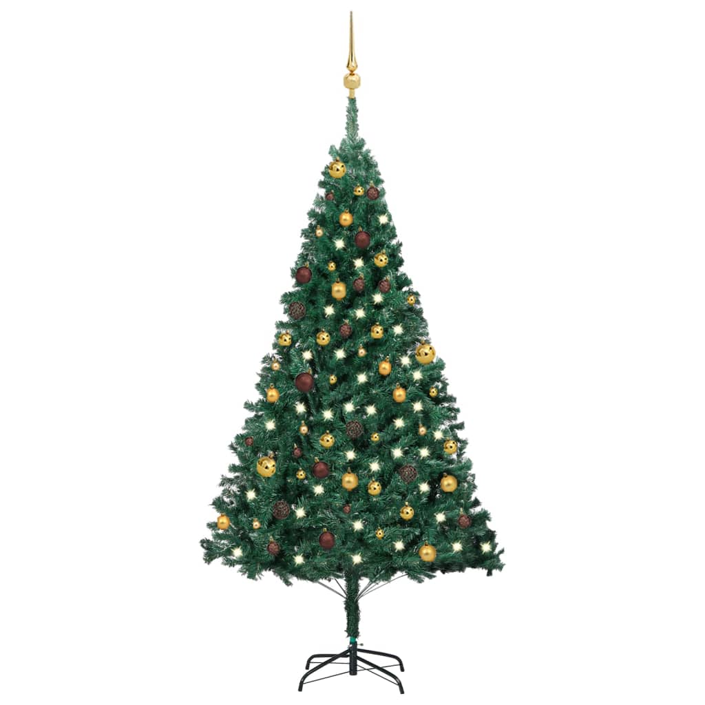 Vidaxl Kunstkerstboom mit Beleuchtung und Weihnachtskugeln 180 cm PVC Grün