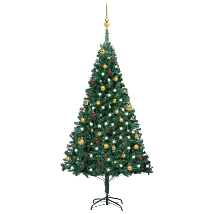 Vidaxl Kunstkerstboom mit Beleuchtung und Weihnachtskugeln 180 cm PVC Grün