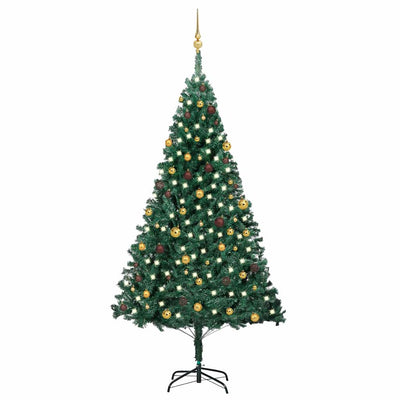 Vidaxl Kunstkerstboom mit Beleuchtung und Weihnachtsbällen 240 cm Grün