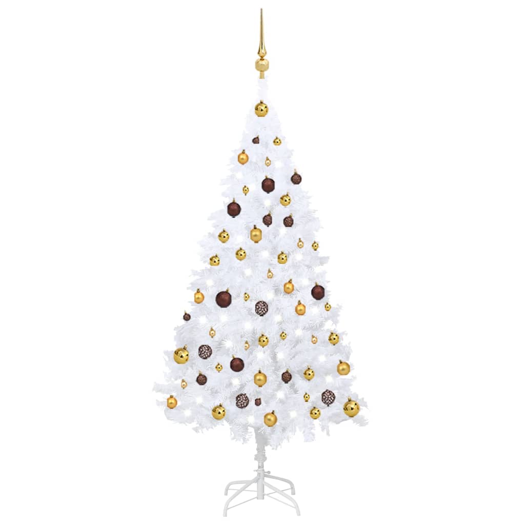Vidaxl Kunstkerstboom mit Beleuchtung und Weihnachtskugeln 150 cm PVC Weiß