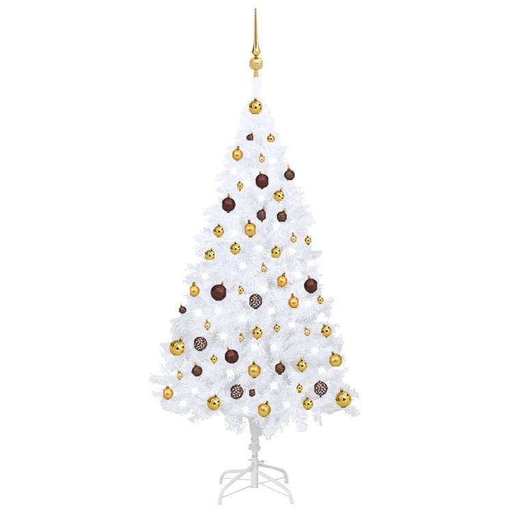 Vidaxl Kunstkerstboom mit Beleuchtung und Weihnachtskugeln 150 cm PVC Weiß