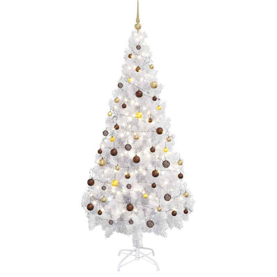 Vidaxl Kunstkerstboom mit Beleuchtung und Weihnachtskugeln 180 cm PVC Weiß