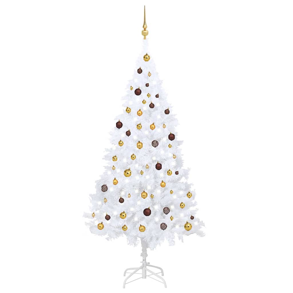 Vidaxl Kunstkerstboom mit Beleuchtung und Weihnachtskugeln 210 cm PVC Weiß