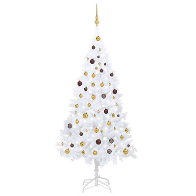 Vidaxl Kunstkerstboom mit Beleuchtung und Weihnachtskugeln 210 cm PVC Weiß