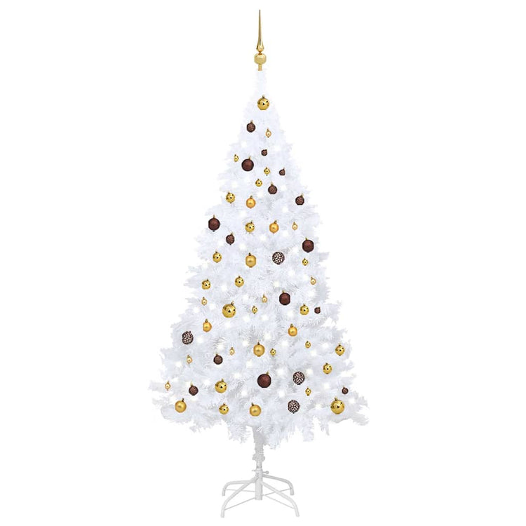 Vidaxl Kunstkerstboom mit Beleuchtung und Weihnachtskugeln 210 cm PVC Weiß