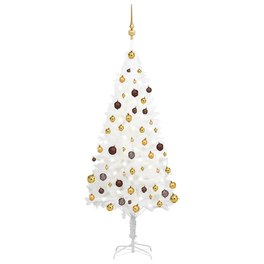 Vidaxl Kunstkerstboom mit Beleuchtung und Weihnachtskugeln 150 cm PVC Weiß