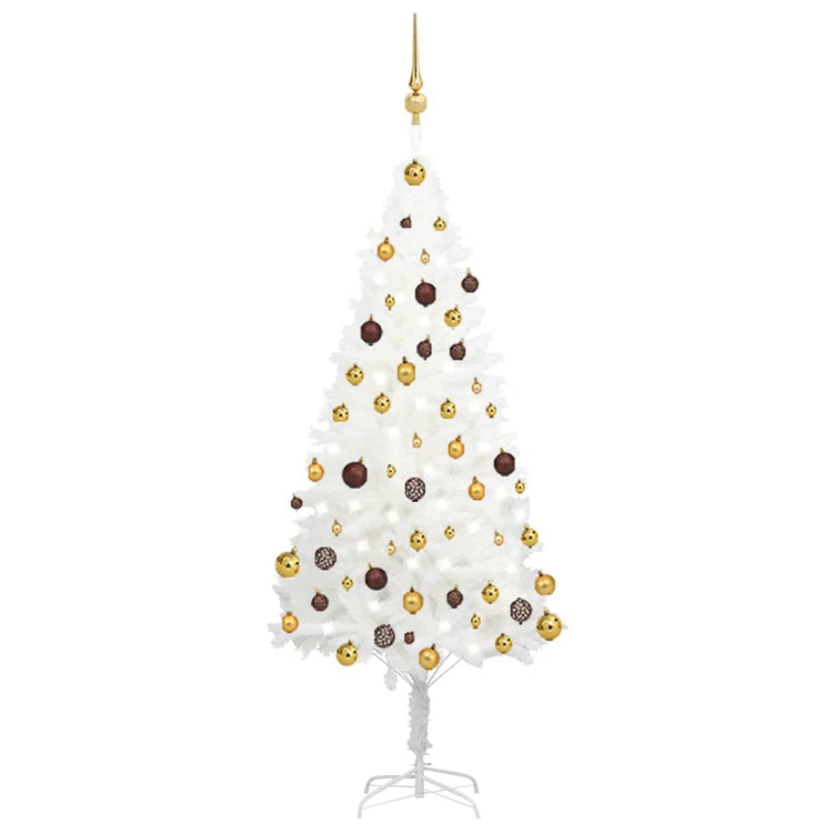 Vidaxl Kunstkerstboom mit Beleuchtung und Weihnachtskugeln 150 cm PVC Weiß