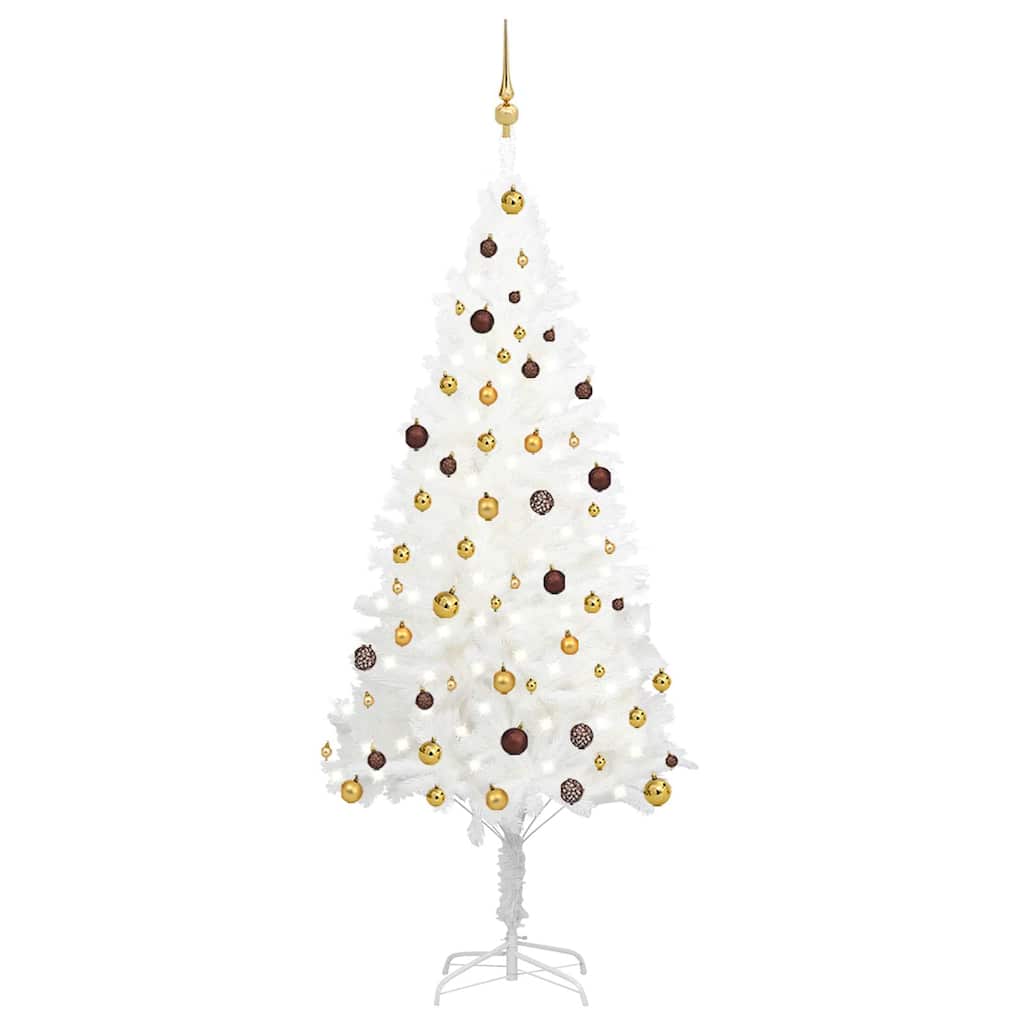 Vidaxl Kunstkerstboom mit Beleuchtung und Weihnachtskugeln 210 cm PVC Weiß