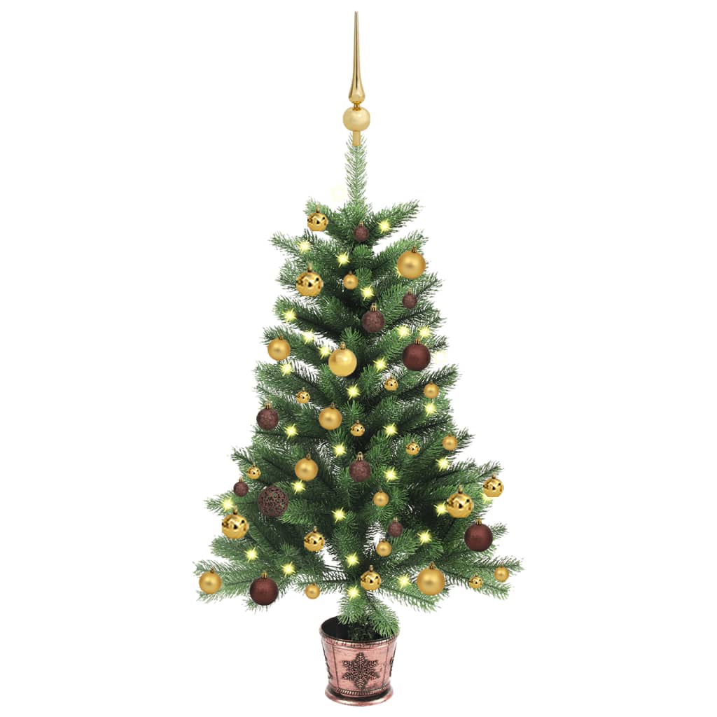 Vidaxl Kunstkerstboom mit Beleuchtung und Weihnachtsbällen 90 cm Grün