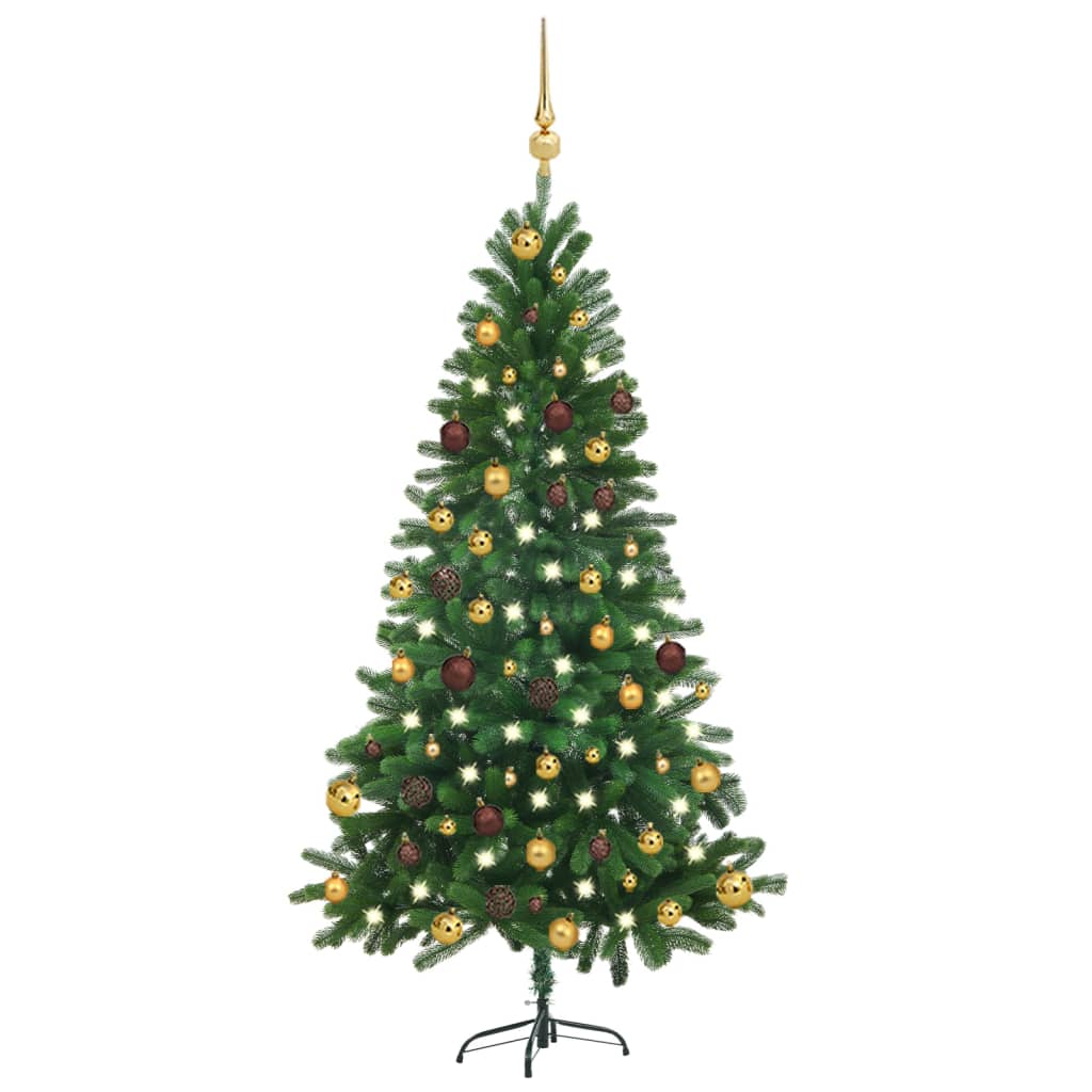 Vidaxl Kunstkerstboom mit Beleuchtung und Weihnachtsbällen 150 cm Grün