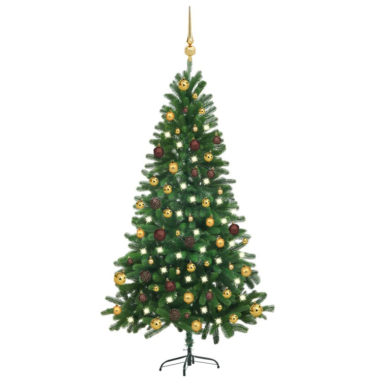Vidaxl Kunstkerstboom mit Beleuchtung und Weihnachtsbällen 150 cm Grün