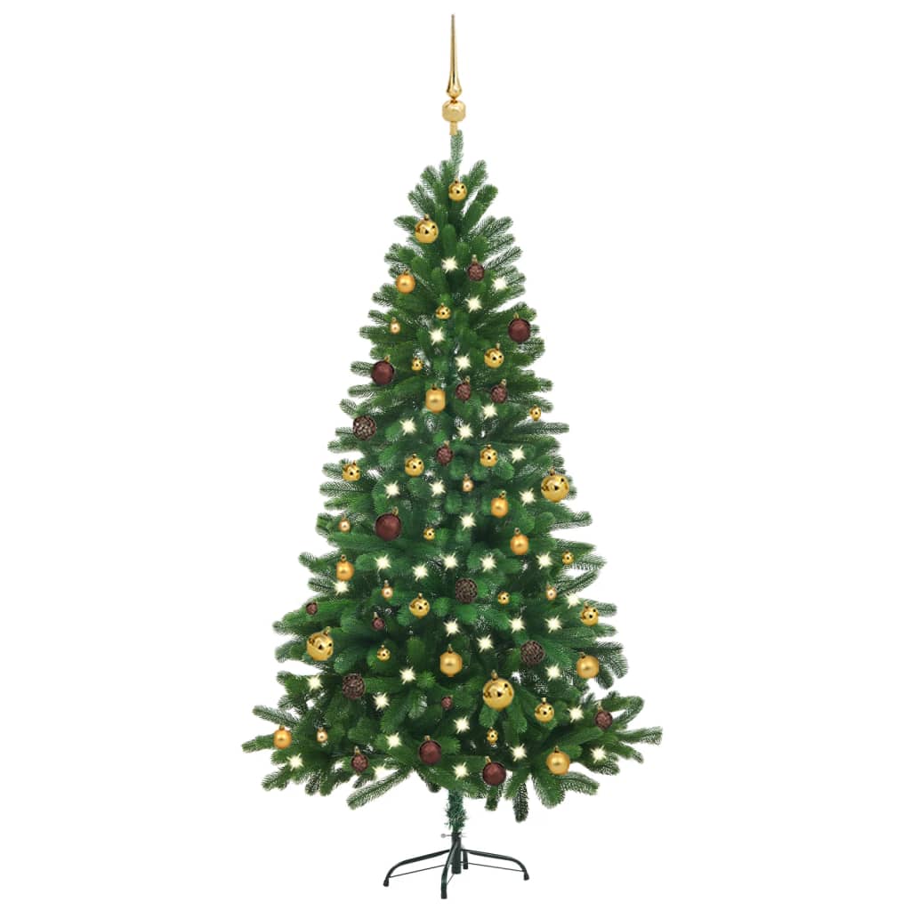 Vidaxl Kunstkerstboom mit Beleuchtung und Weihnachtsbällen 180 cm Grün