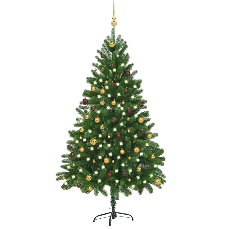 Vidaxl Kunstkerstboom mit Beleuchtung und Weihnachtsbällen 210 cm Grün