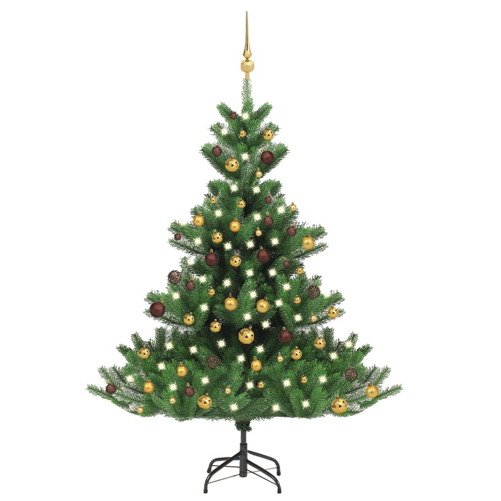 Vidaxl Kunstkerstboom Nordmann mit LEDs und Weihnachtsbällen 150 cm Grün