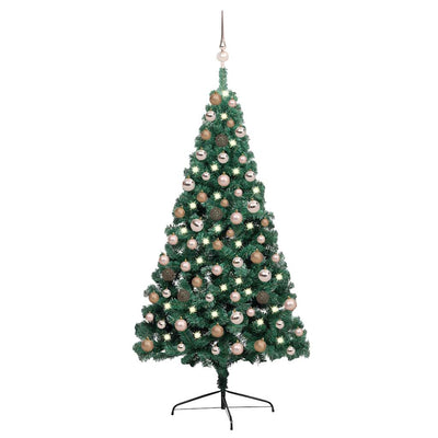 Vidaxl Kunstkerstboom mit Beleuchtung und Weihnachtsbällen um halb 150 cm grün