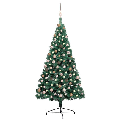 Vidaxl Kunstkerstboom mit Beleuchtung und Weihnachtsbällen halb 180 cm Grün