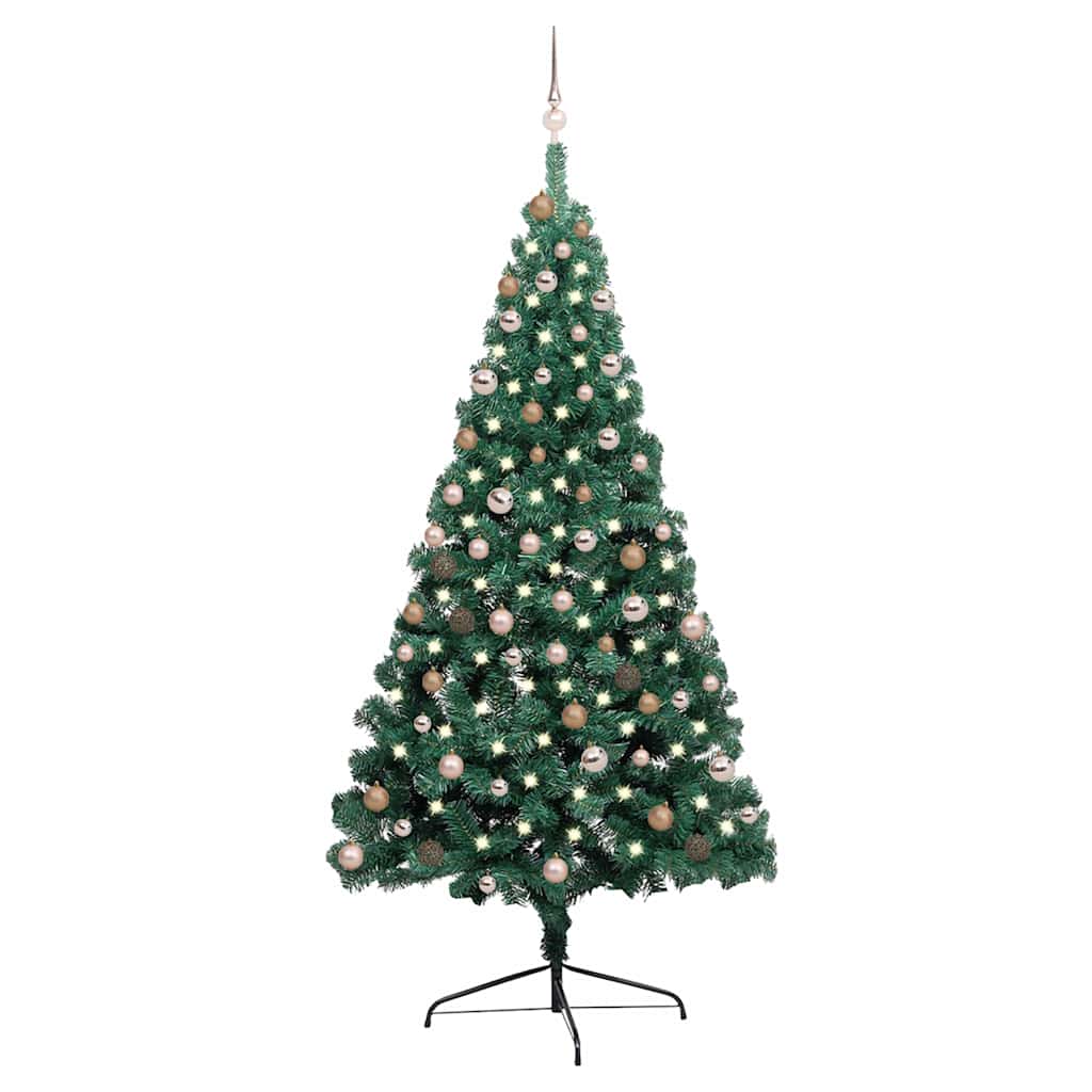 Vidaxl Kunstkerstboom mit Beleuchtung und Weihnachtsbällen halb nach 210 cm Grün