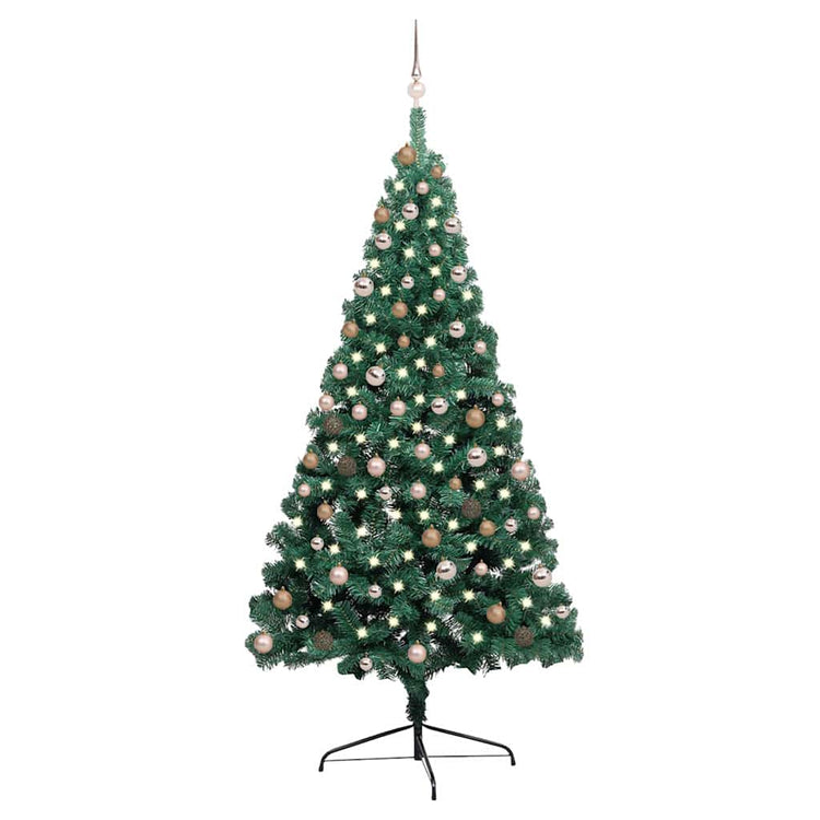 Vidaxl Kunstkerstboom mit Beleuchtung und Weihnachtsbällen halb nach 210 cm Grün