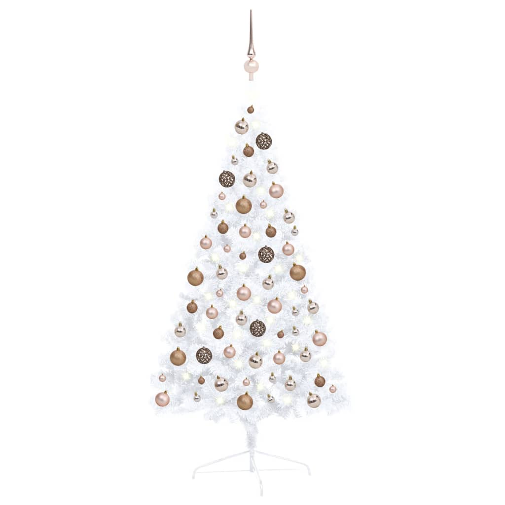 Vidaxl Kunstkerstboom mit Beleuchtung und Weihnachtsbällen halb nach 120 cm weiß