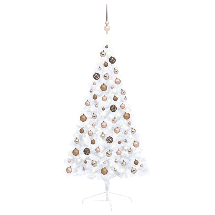 Vidaxl Kunstkerstboom mit Beleuchtung und Weihnachtsbällen halb nach 120 cm weiß