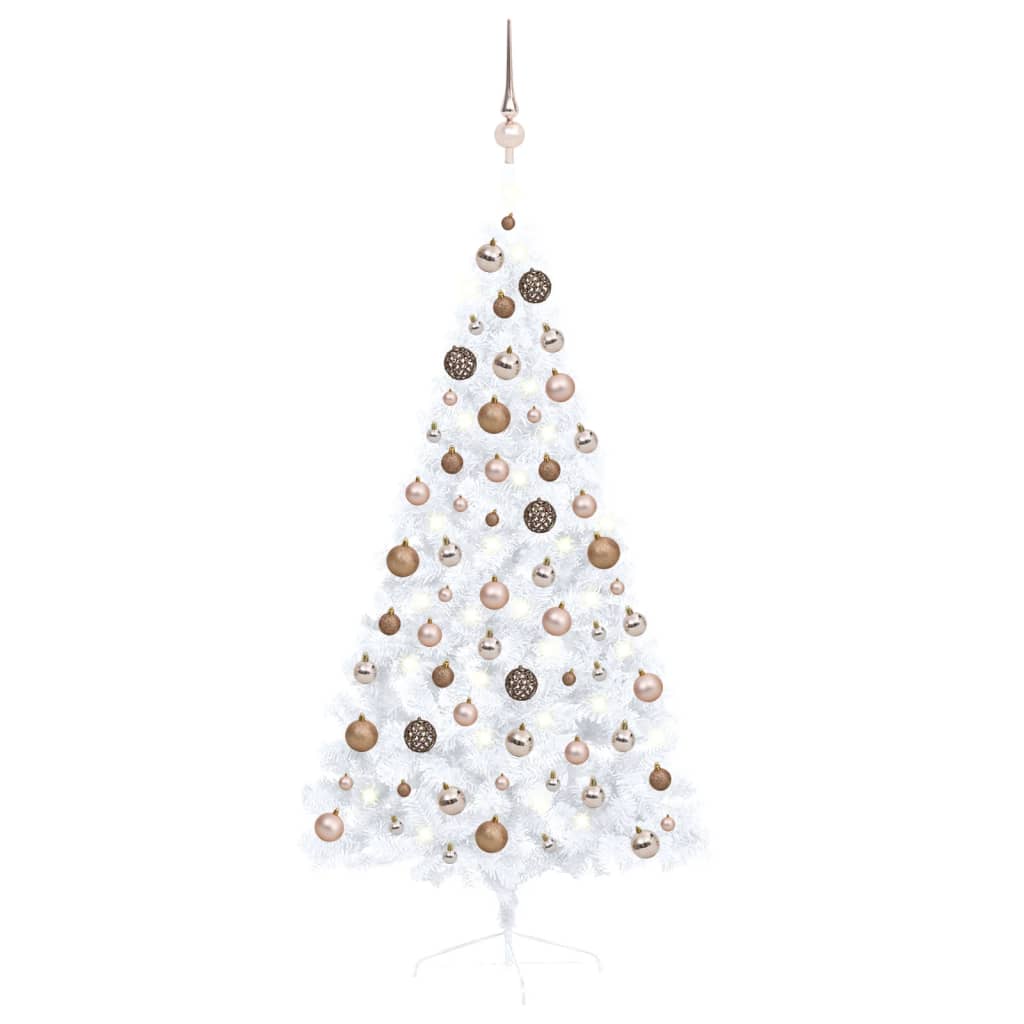 Vidaxl Kunstkerstboom mit Beleuchtung und Weihnachtsbällen halb 150 cm weiß