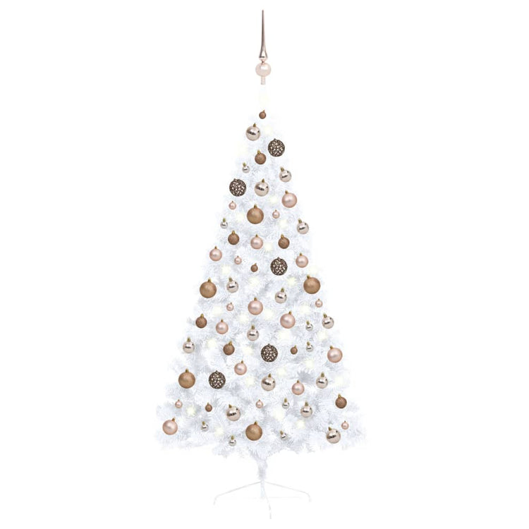 Vidaxl Kunstkerstboom mit Beleuchtung und Weihnachtsbällen halb 150 cm weiß