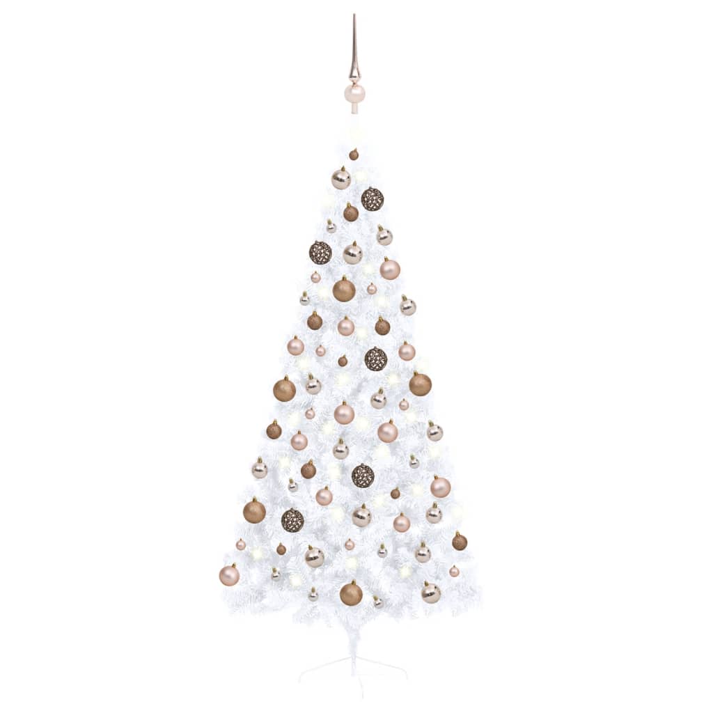 Vidaxl Kunstkerstboom mit Beleuchtung und Weihnachtsbällen halb 180 cm weiß