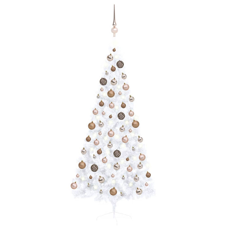 Vidaxl Kunstkerstboom mit Beleuchtung und Weihnachtsbällen halb 180 cm weiß