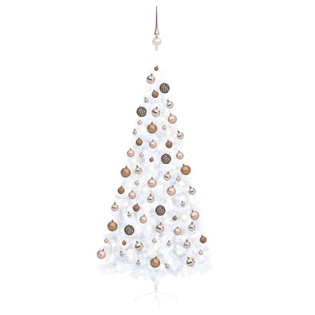 Vidaxl Kunstkerstboom mit Beleuchtung und Weihnachtskugeln halb 210 cm weiß