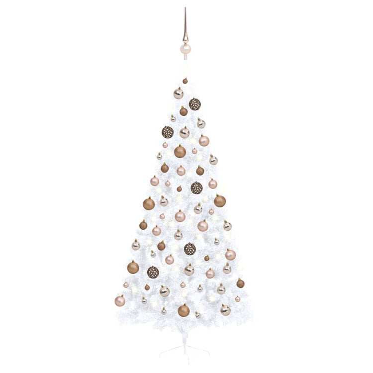 Vidaxl Kunstkerstboom mit Beleuchtung und Weihnachtskugeln halb 210 cm weiß