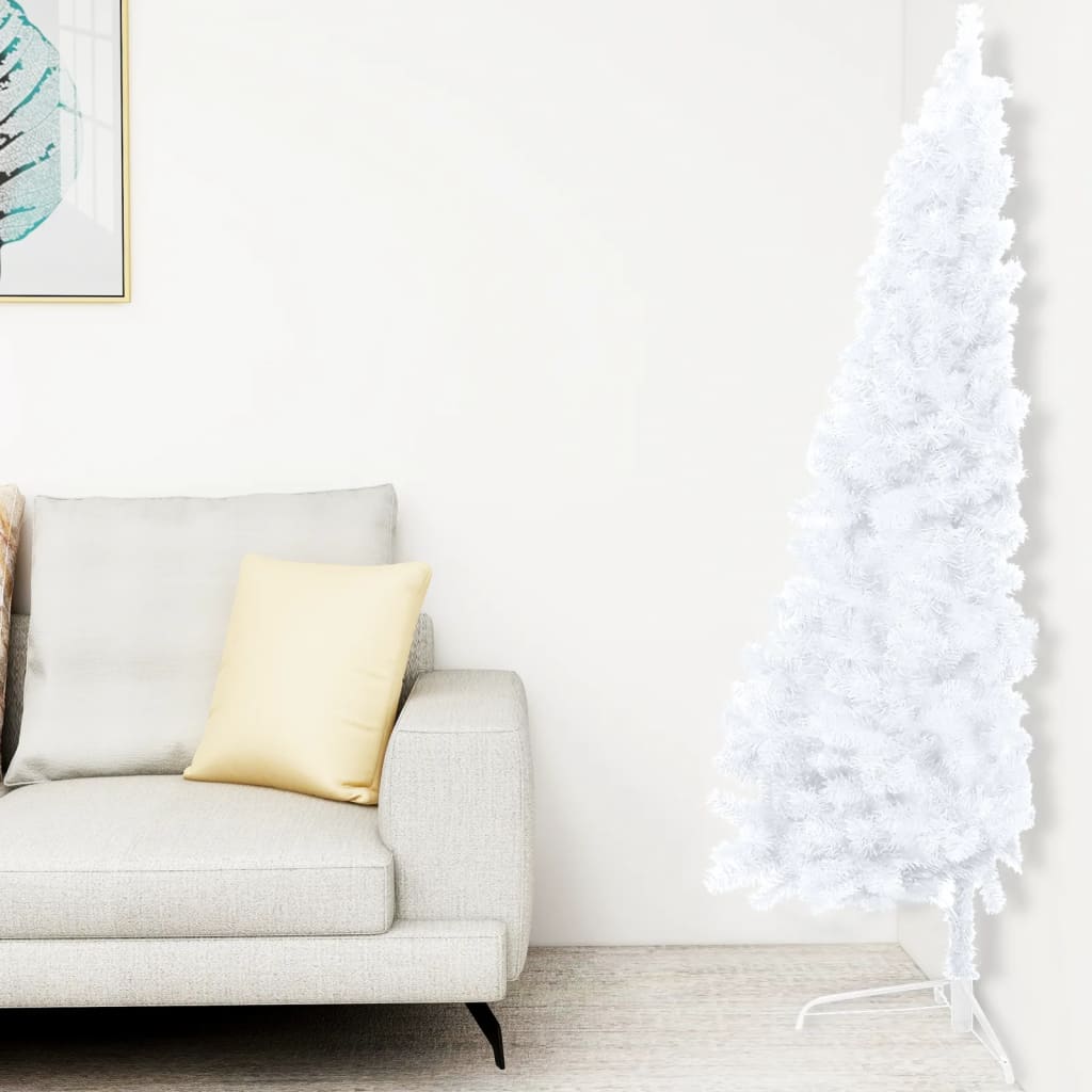 Vidaxl Kunstkerstboom mit Beleuchtung und Weihnachtskugeln halb 210 cm weiß