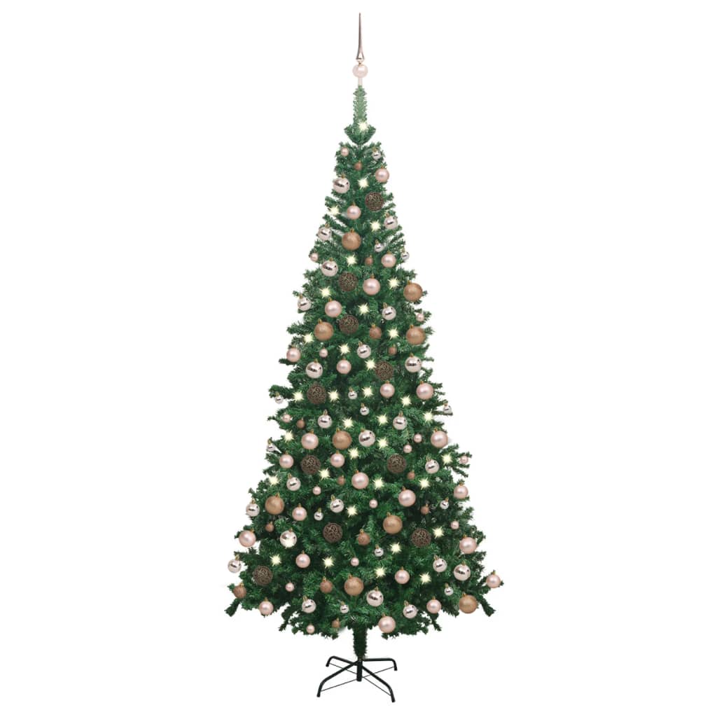 Vidaxl Kunstkerstboom mit Beleuchtung und Weihnachtsbällen L 240 cm Grün
