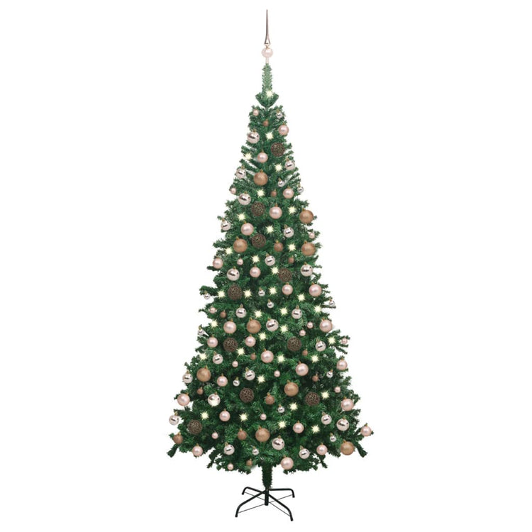 Vidaxl Kunstkerstboom mit Beleuchtung und Weihnachtsbällen L 240 cm Grün