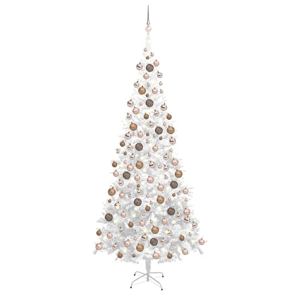Vidaxl Kunstkerstboom mit Beleuchtung und Weihnachtsbällen L 240 cm Weiß