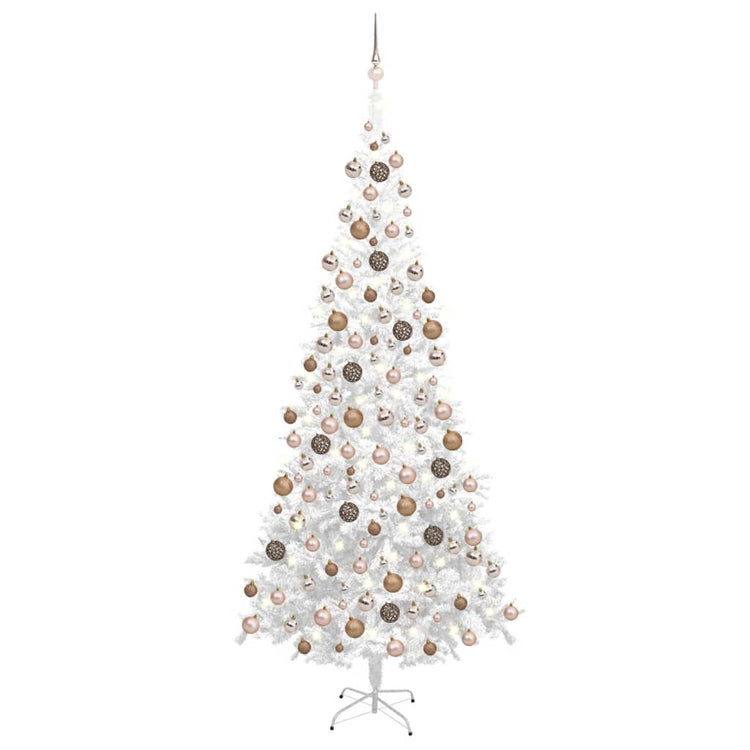 Vidaxl Kunstkerstboom mit Beleuchtung und Weihnachtsbällen L 240 cm Weiß