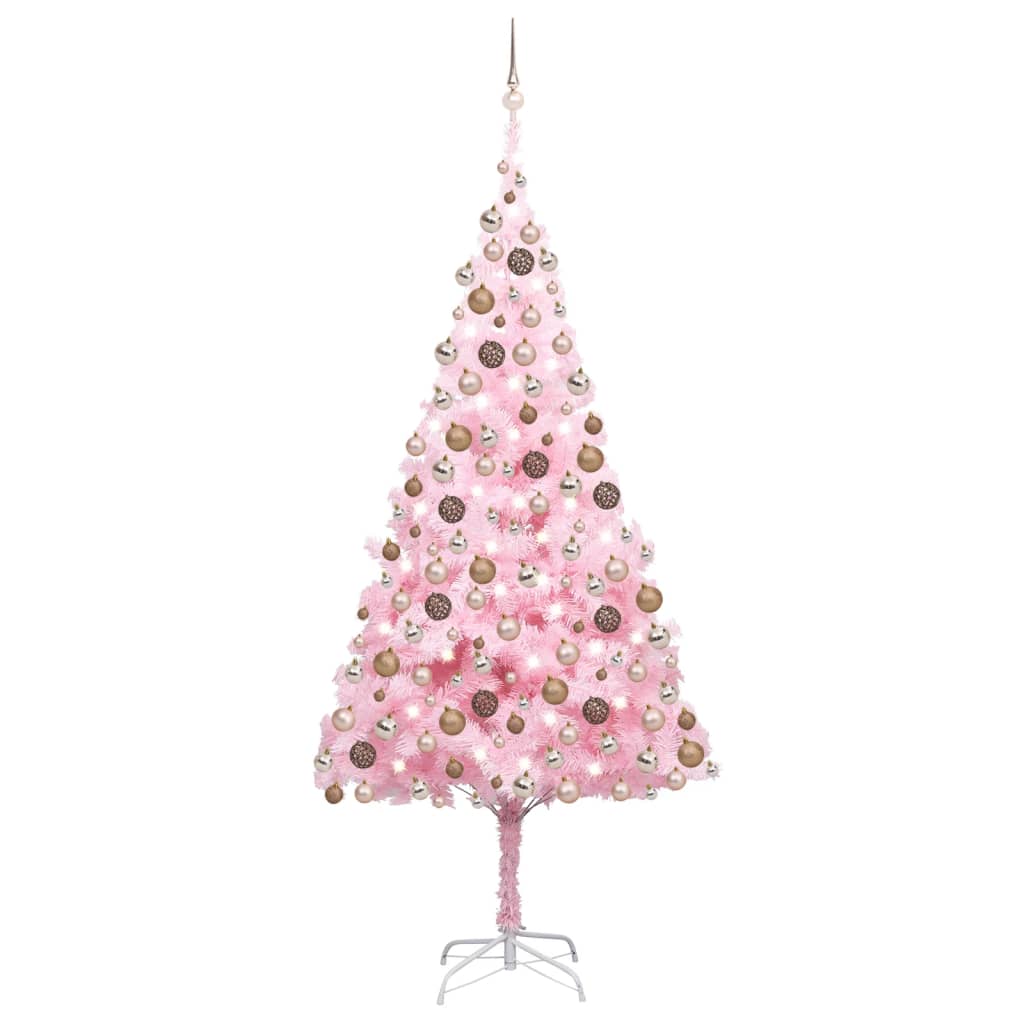 Vidaxl Kunstkerstboom mit Beleuchtung und Weihnachtskugeln 240 cm PVC Pink