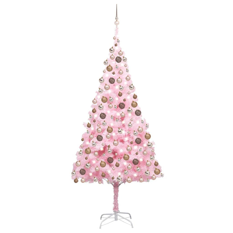 Vidaxl Kunstkerstboom mit Beleuchtung und Weihnachtskugeln 240 cm PVC Pink