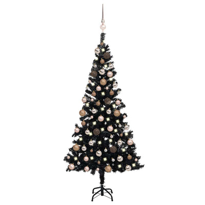 Vidaxl Kunstkerstboom mit Beleuchtung und Weihnachtskugeln 150 cm PVC Schwarz