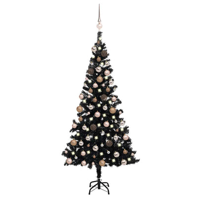 Vidaxl Kunstkerstboom mit Beleuchtung und Weihnachtskugeln 180 cm PVC Schwarz