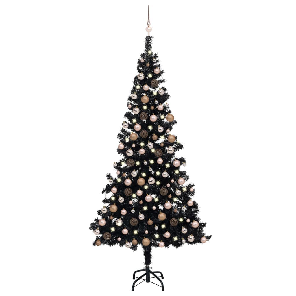 Vidaxl Kunstkerstboom mit Beleuchtung und Weihnachtsbällen 210 cm PVC Schwarz