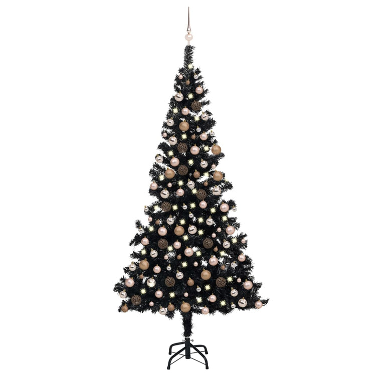 Vidaxl Kunstkerstboom mit Beleuchtung und Weihnachtsbällen 210 cm PVC Schwarz