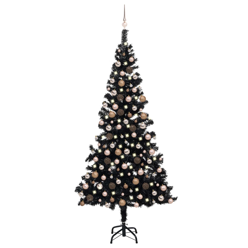 Vidaxl Kunstkerstboom mit Beleuchtung und Weihnachtskugeln 240 cm PVC Schwarz